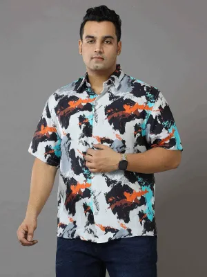 Volcano Printed Silk Half Shirt Men's Plus Size