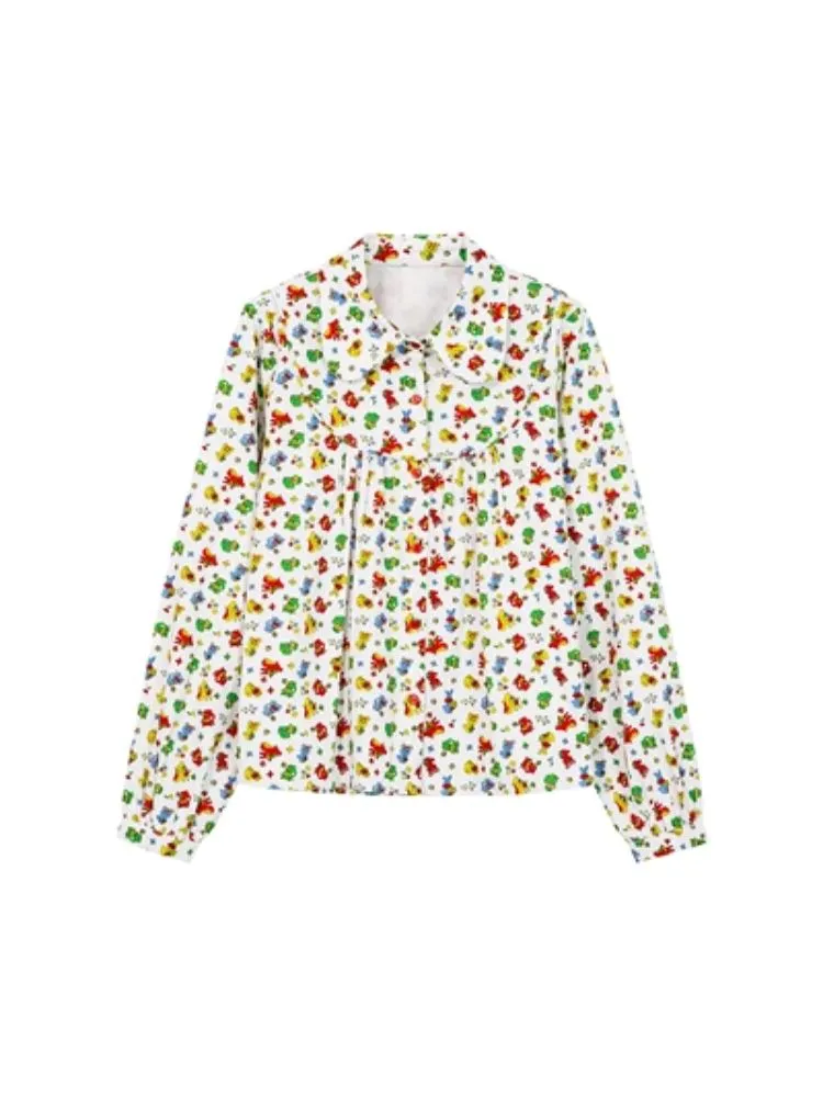 White Blouse A-line Colorful Printed Clashing【s0000004509】