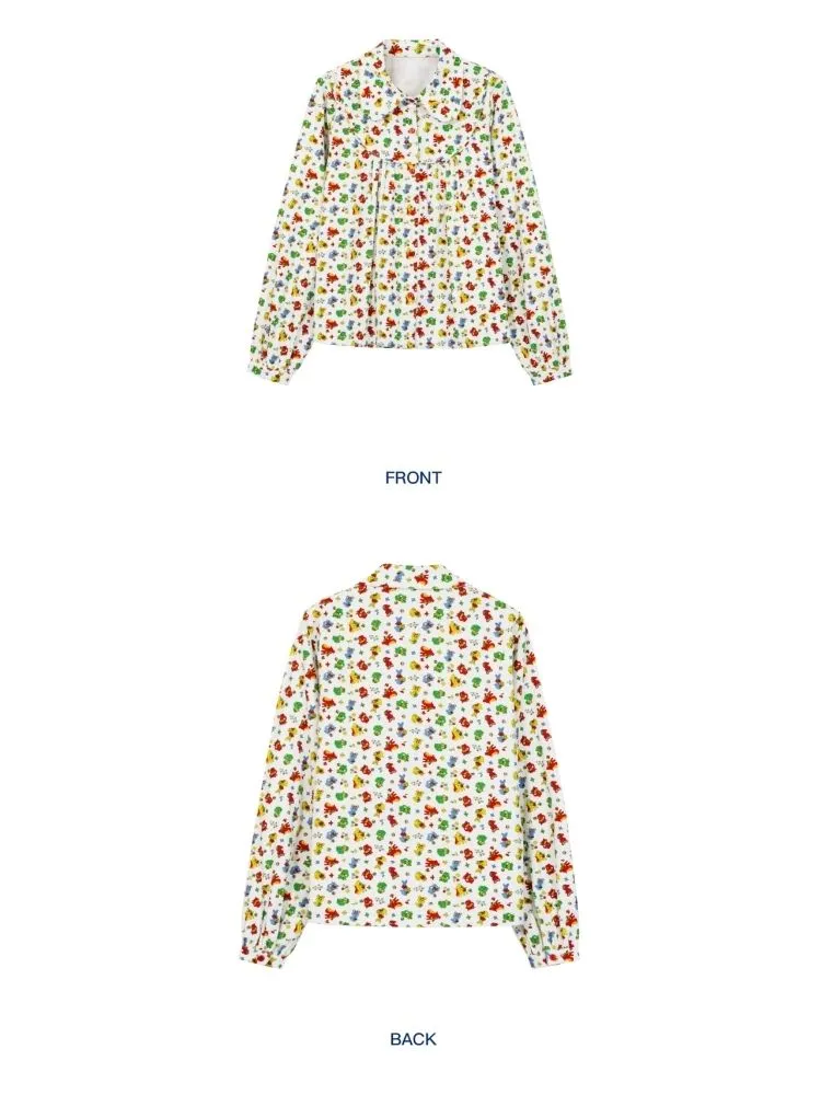 White Blouse A-line Colorful Printed Clashing【s0000004509】