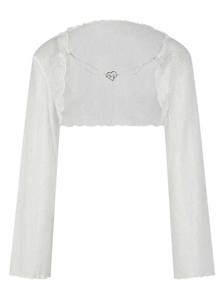 White Short Flared Sleeve Mesh Blouse【s0000006589】