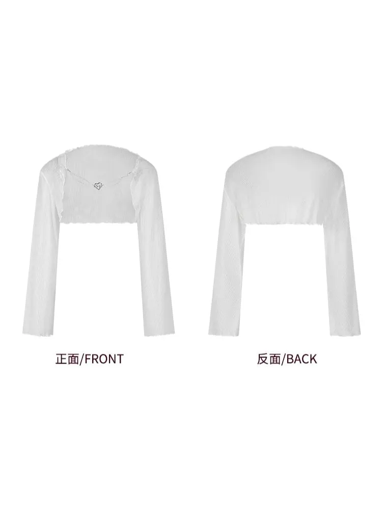 White Short Flared Sleeve Mesh Blouse【s0000006589】