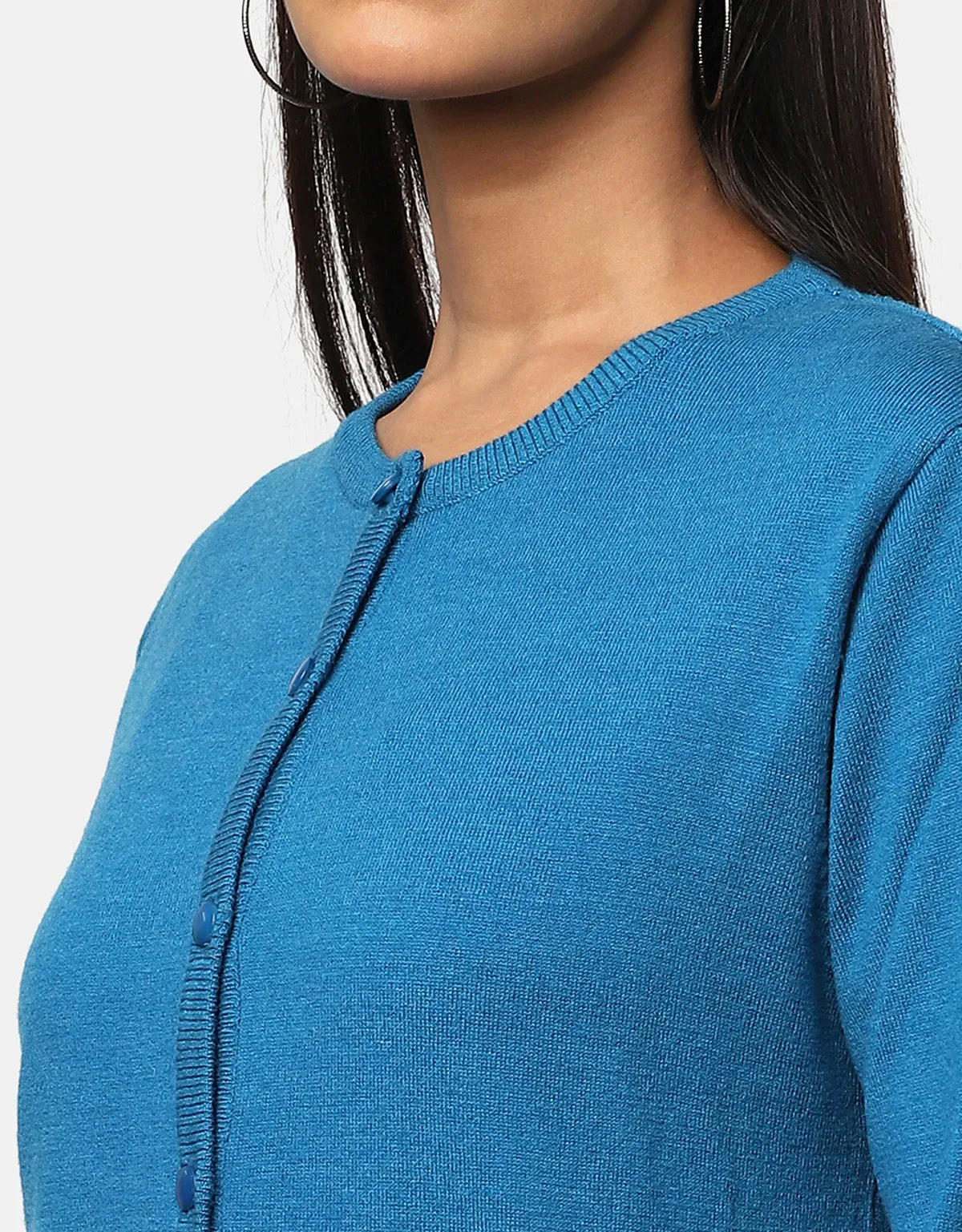 Women Woolen Round Neck Cardigan