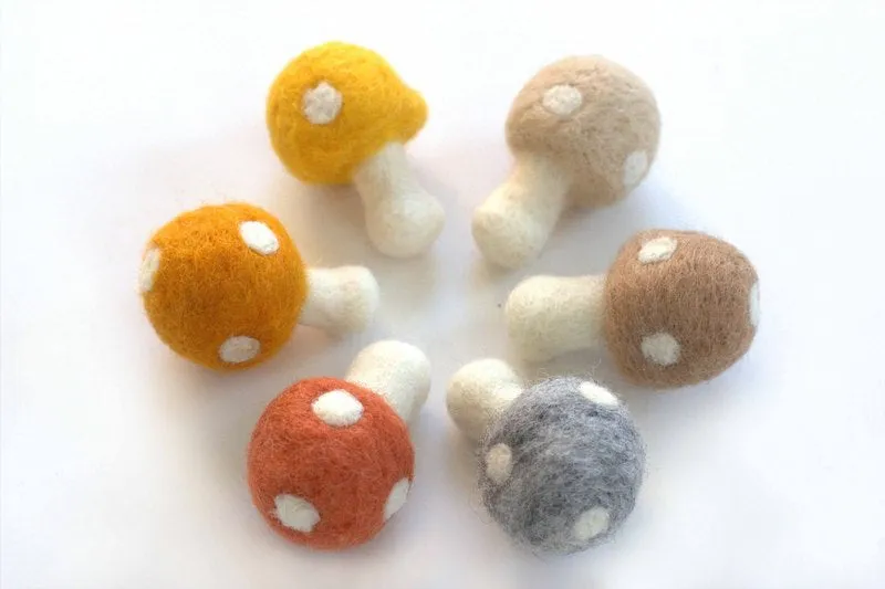 Wool Felt Mushrooms- Neutral Colors- 6 Pieces