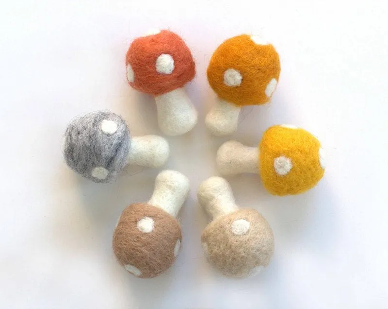 Wool Felt Mushrooms- Neutral Colors- 6 Pieces