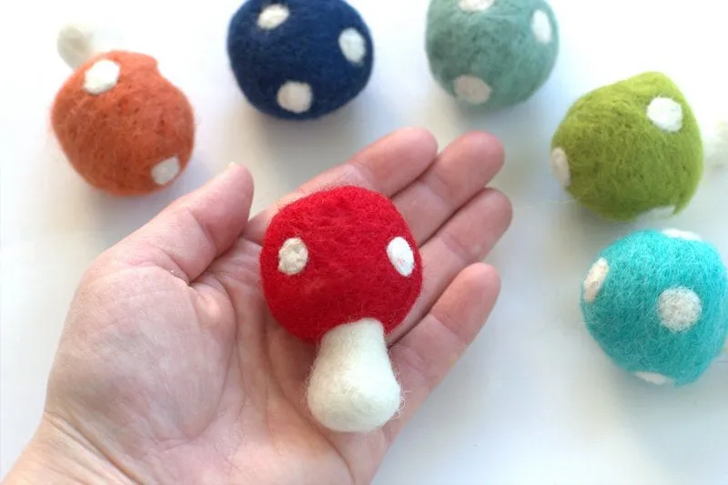 Wool Felt Mushrooms- Neutral Colors- 6 Pieces